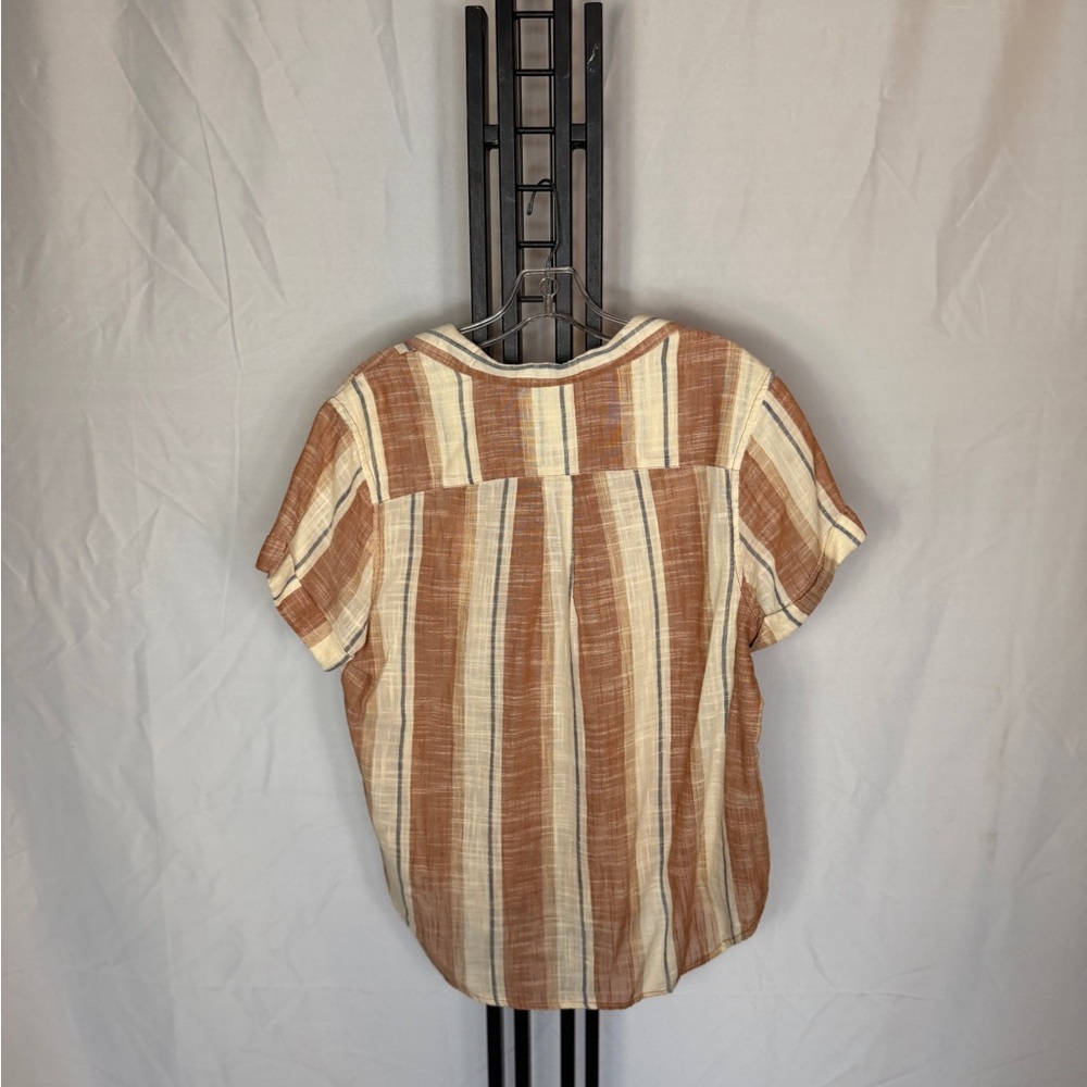 Toad&Co Tan and Cream Striped Button Down Shirt - Picture 2 of 4